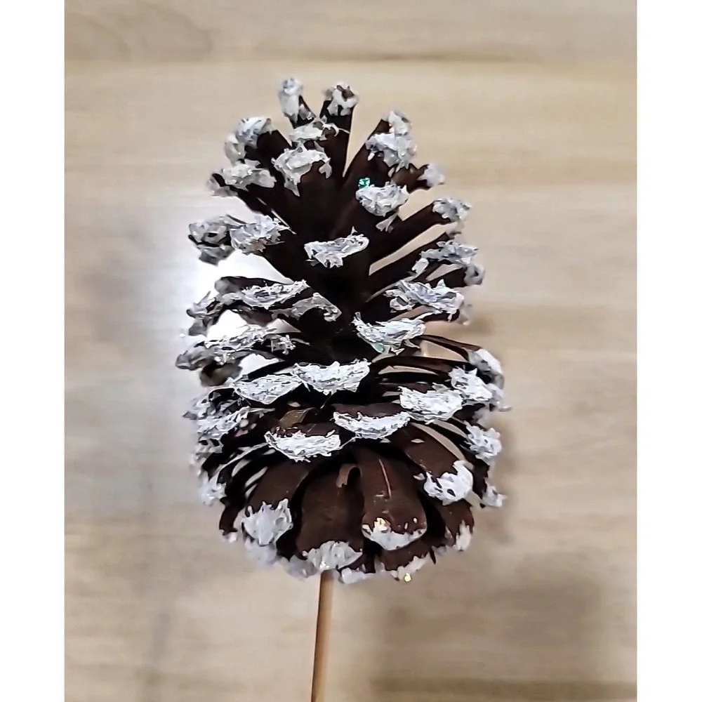 Set Of 3 Large White And Glitter Tipped Pine Cone Picks- Christmas-Porch Pot